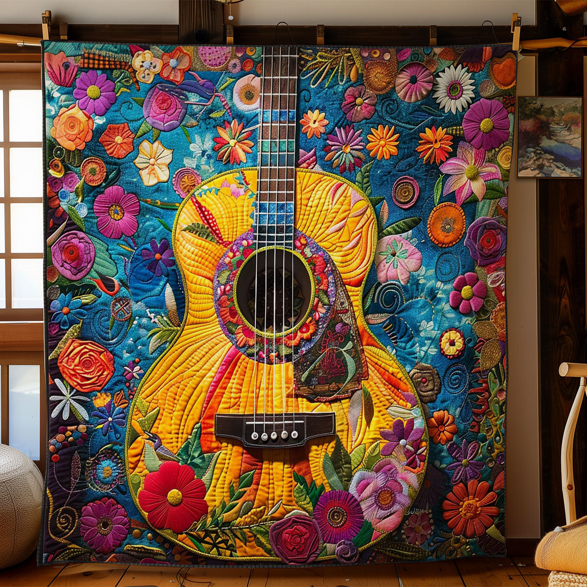 Guitar And Florals WO2208036CL Quilt