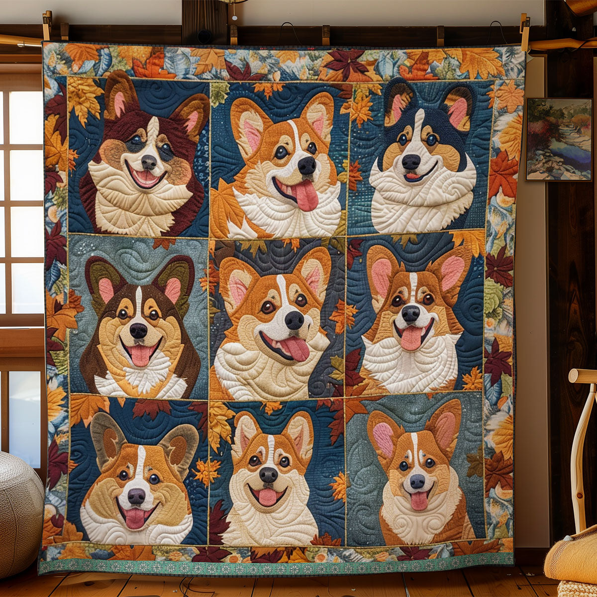 Happy Corgi Autumn XR27008005CL Quilt