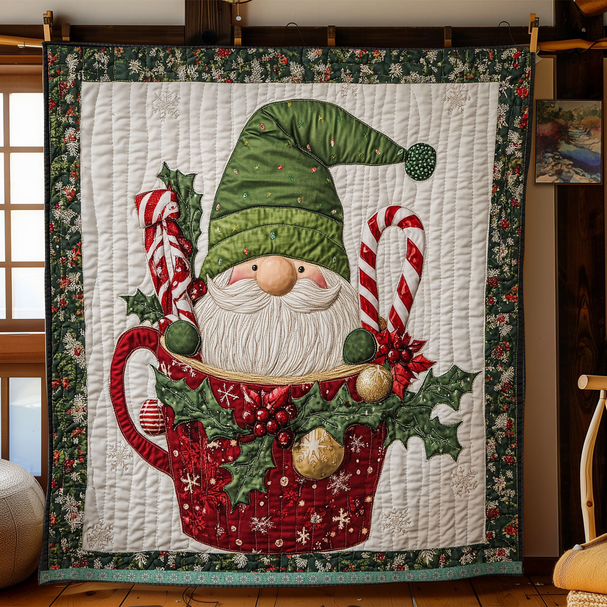 Holly Berries Gnome Cup XR1009027CL Quilt