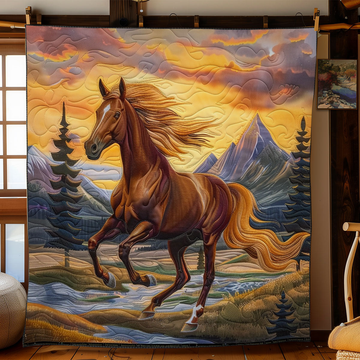 Horse Running In Sunset WO1608041CL Quilt