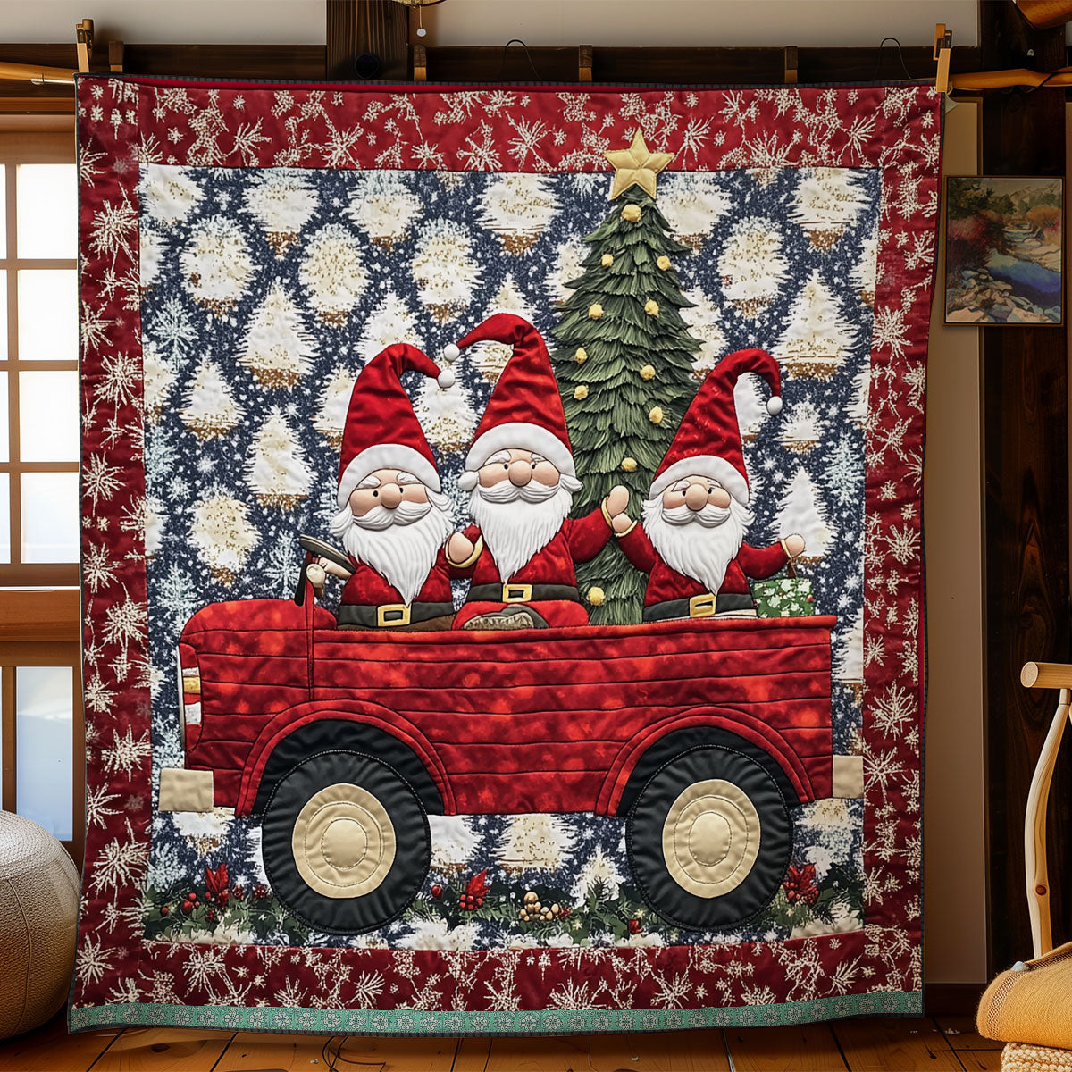 Joyful Gnomes Christmas Night XR1009019CL Quilt