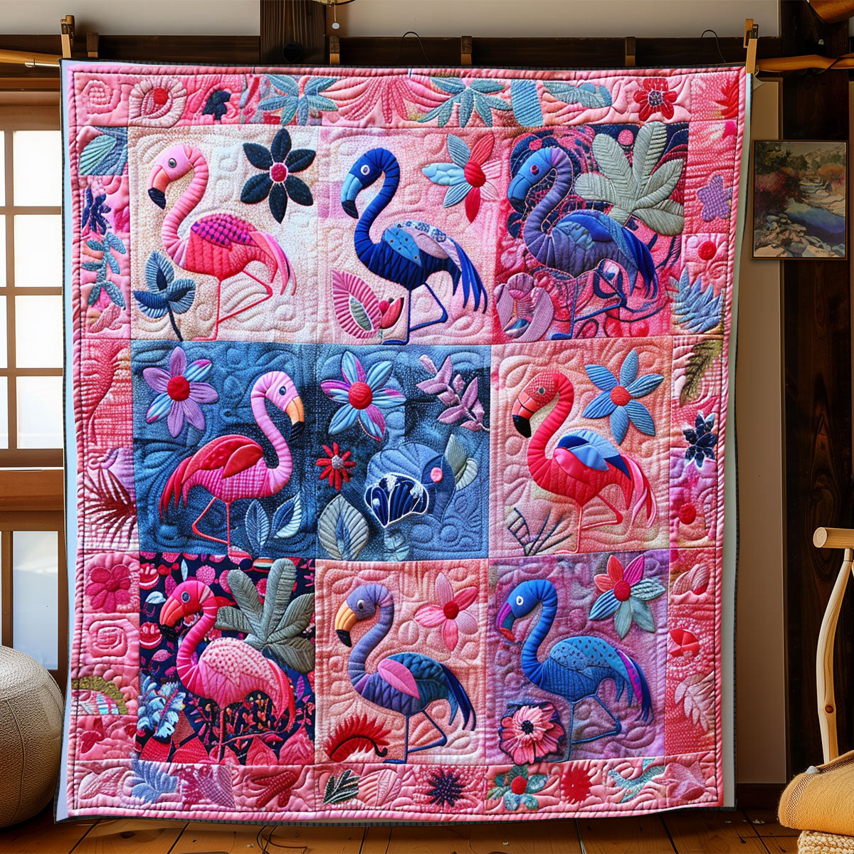 Pink And Blue Flamingos XR2208004CL Quilt