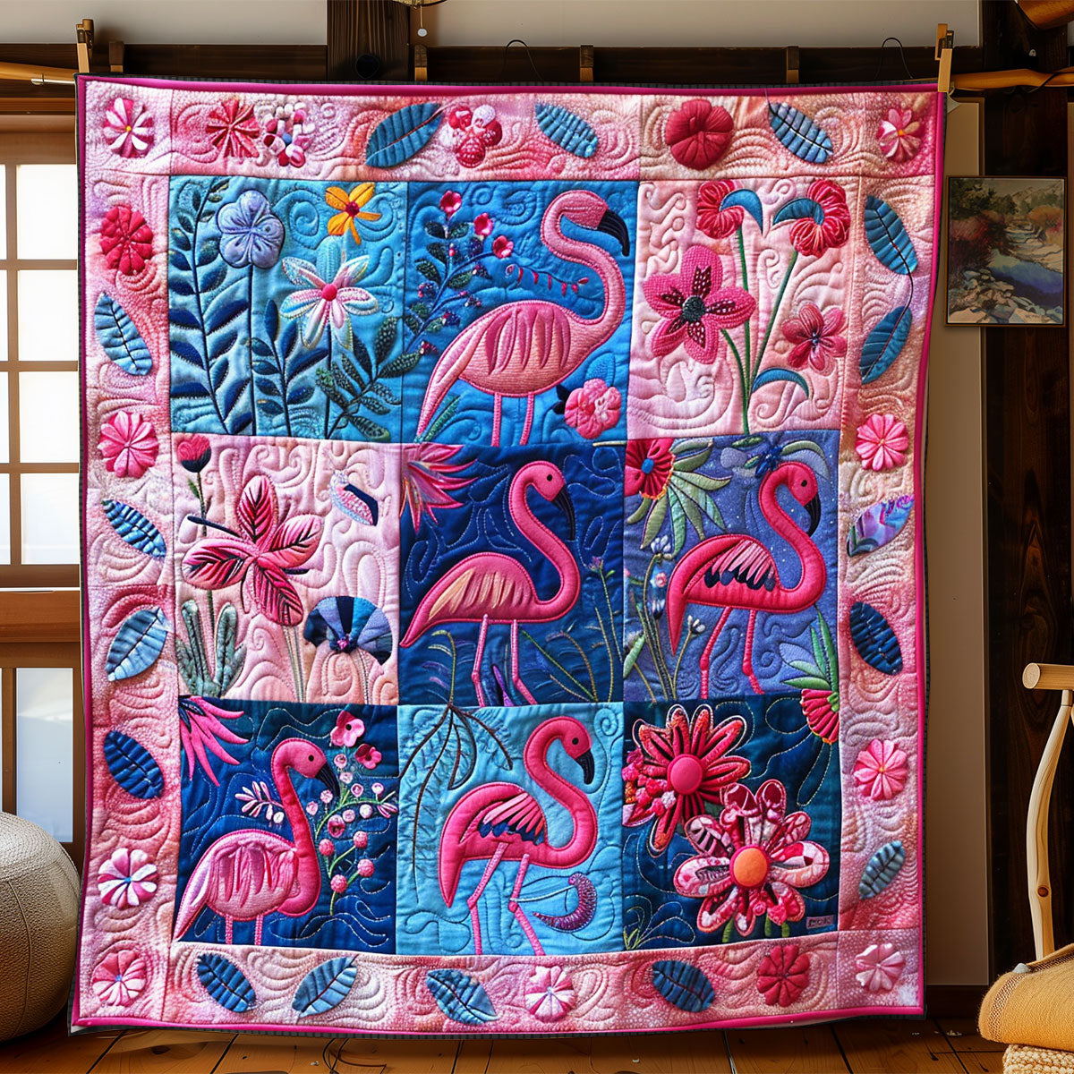 Pink Flamingos XR2208001CL Quilt