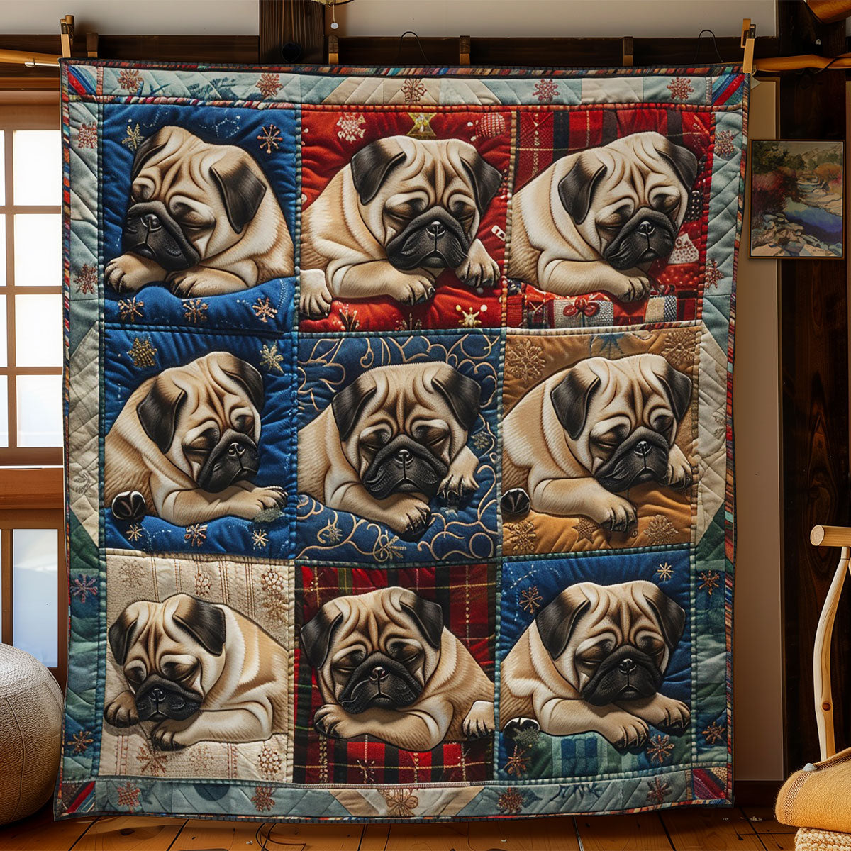Pug Dogs Sleeping WO2908038CL Quilt