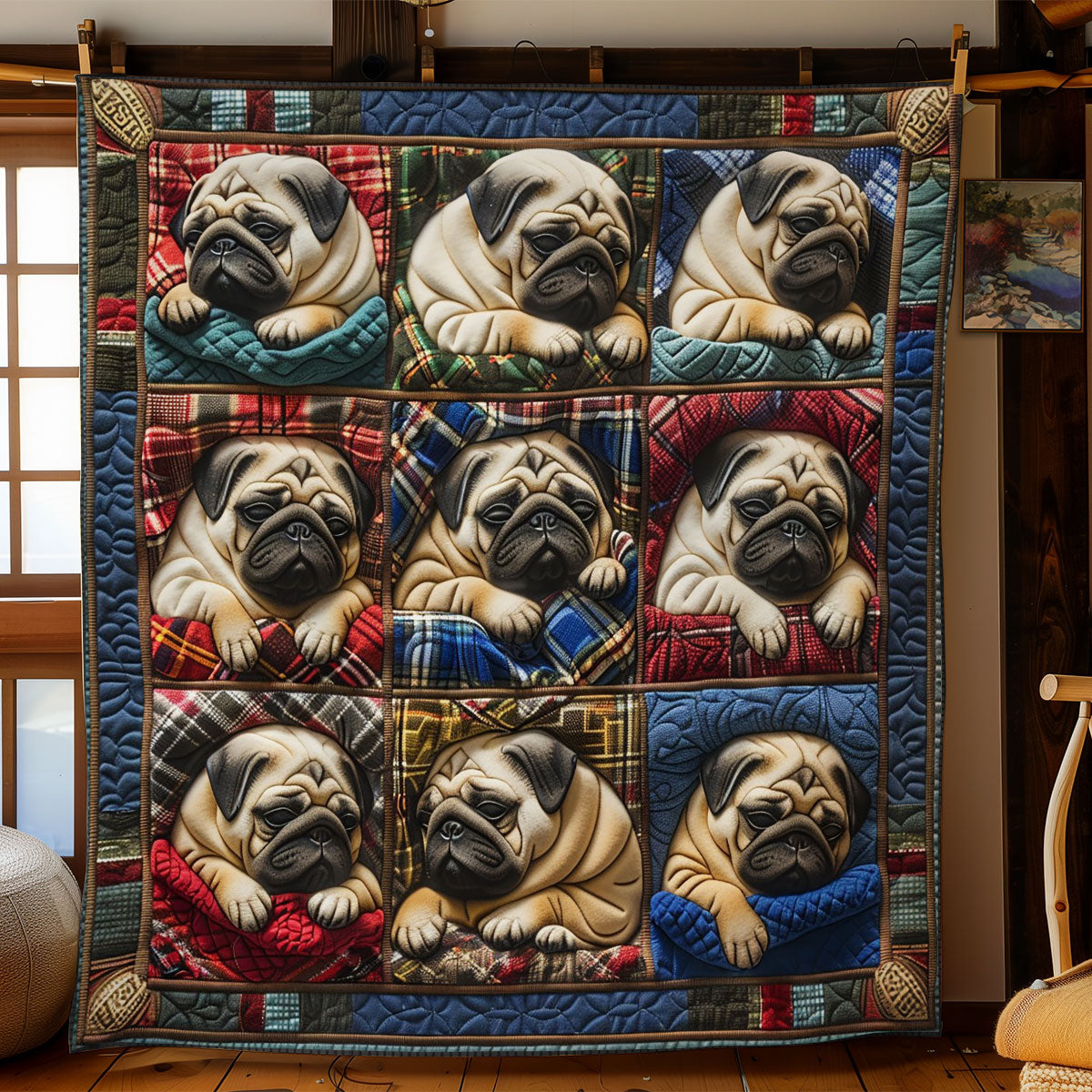 Pug Dogs Sleeping WO2908043CL Quilt