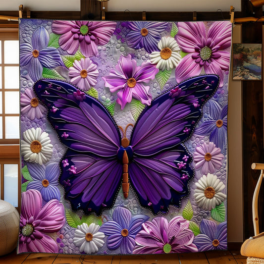 Purple Butterfly And Flowers WO2308022CL Quilt