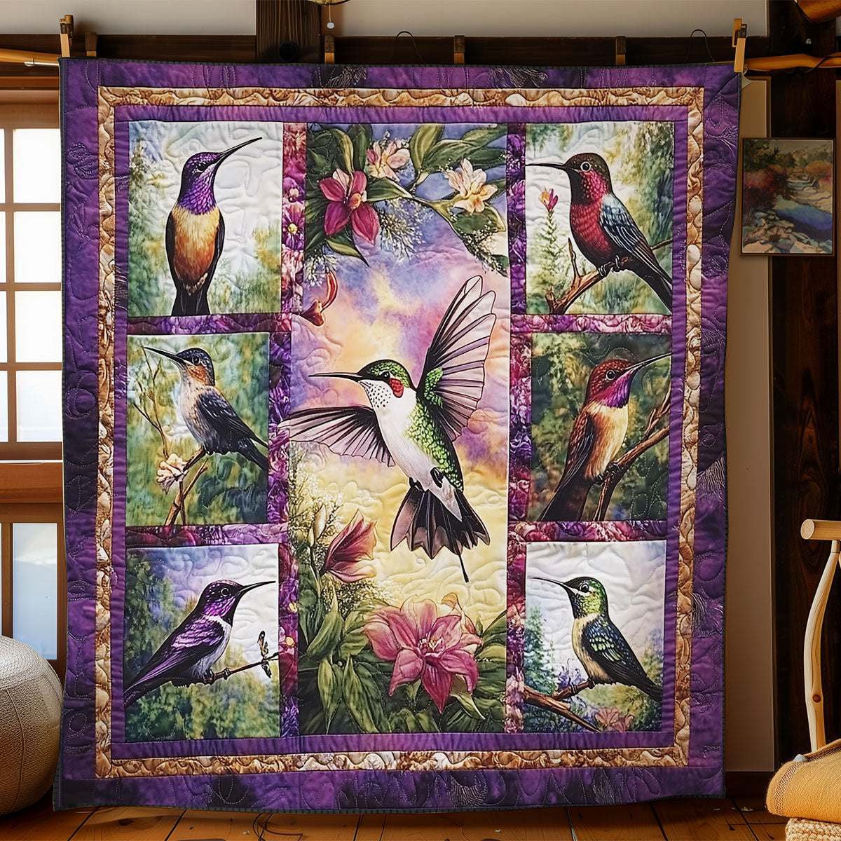 Purple Harmony Hummingbird WG2408003CL Quilt
