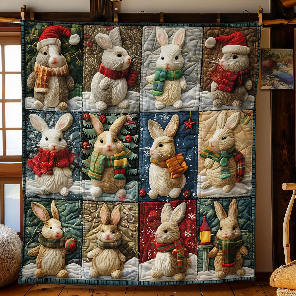 Rabbits And Christmas WO2908070CL Quilt