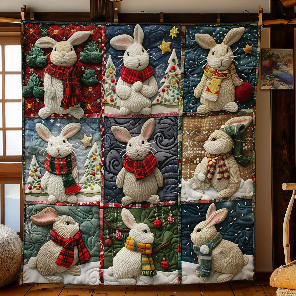 Rabbits And Christmas WO2908077CL Quilt