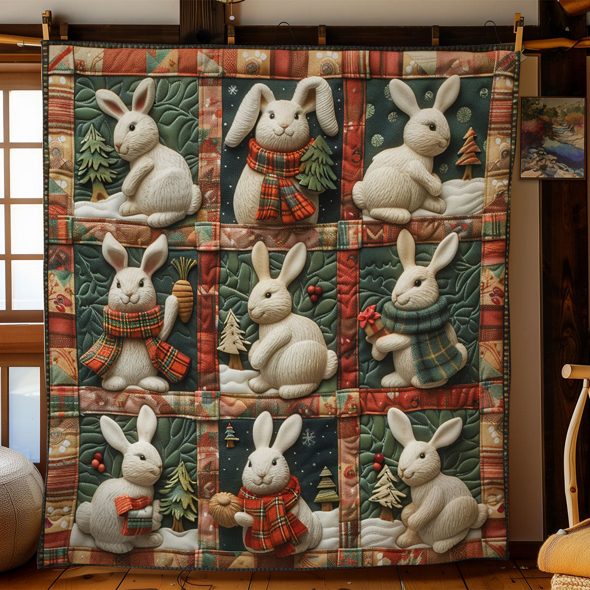 Rabbits And Christmas WO2908081CL Quilt