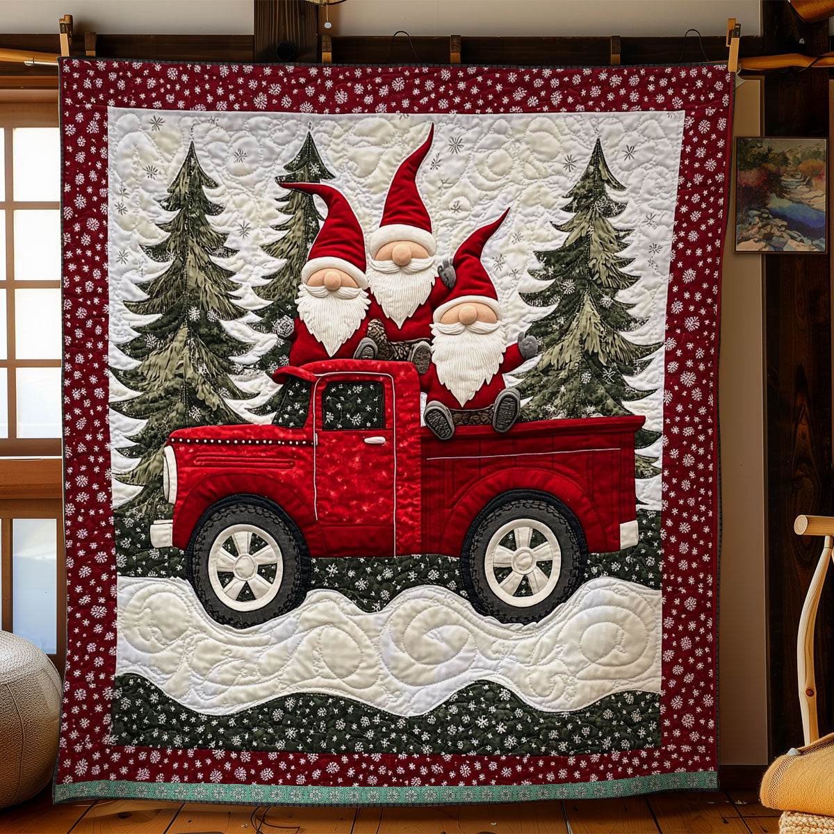 Red Truck With Gnomes XR1009014CL Quilt