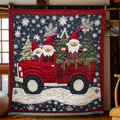 Smiling Gnomes In Red Truck XR1009016CL Quilt