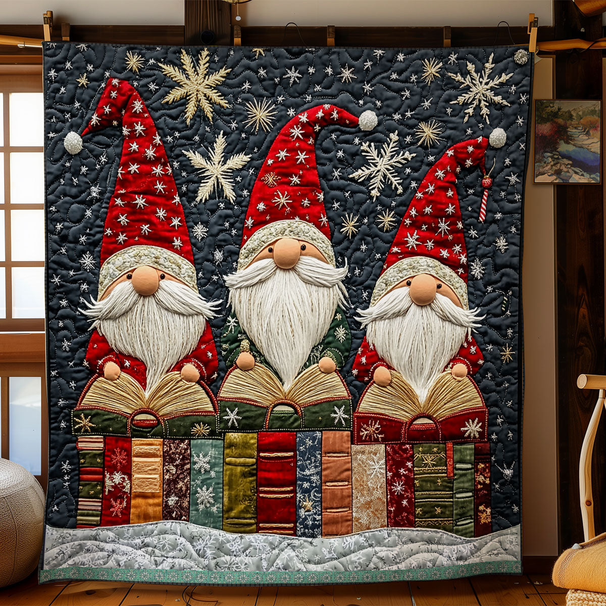 Snowflakes And Gnomes XR1009022CL Quilt