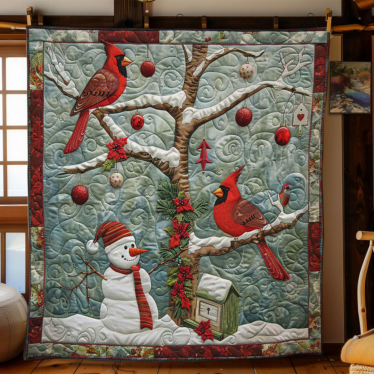 Snowman And Cardinal WO2908021CL Quilt