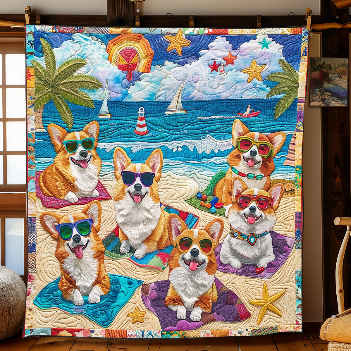 Sunny Corgi Adventures XR2408014CL Quilt