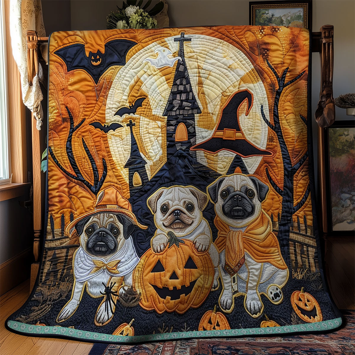 Bewitched Pugs XR3008025CL Quilt