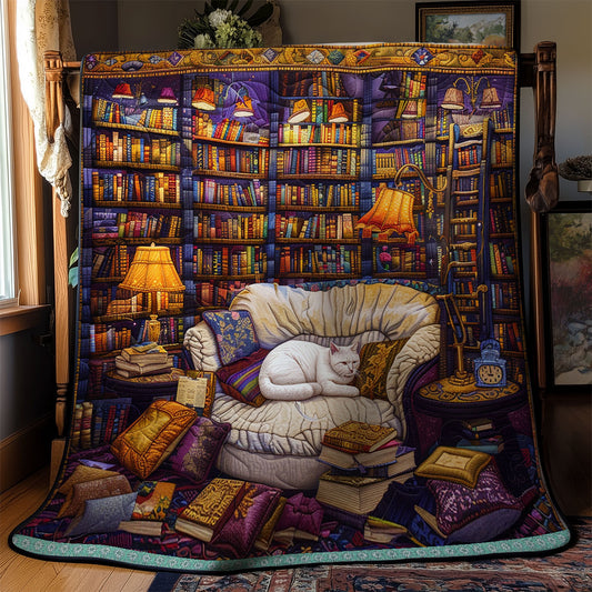 Bookcase And White Cat XR3008008CL Quilt