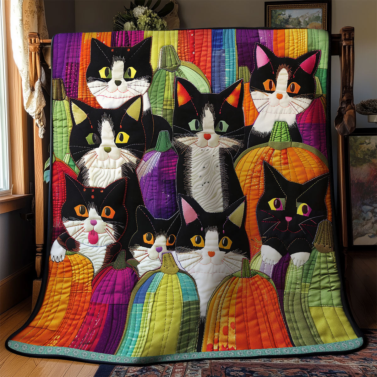 Cat And Colorful Pumpkin XR0409030CL Quilt