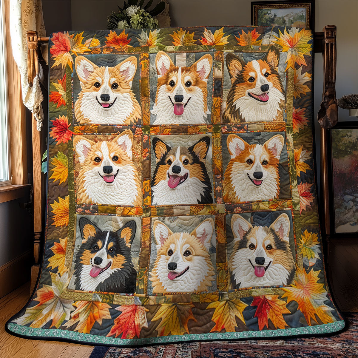 Corgi Autumn Leaves XR2708006CL Quilt