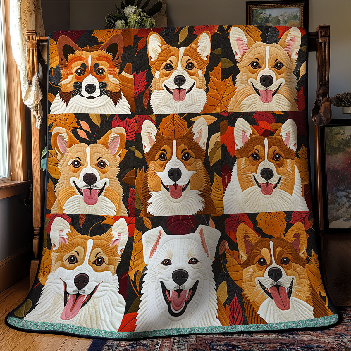 Corgi Fall Leaves XR2708007CL Quilt