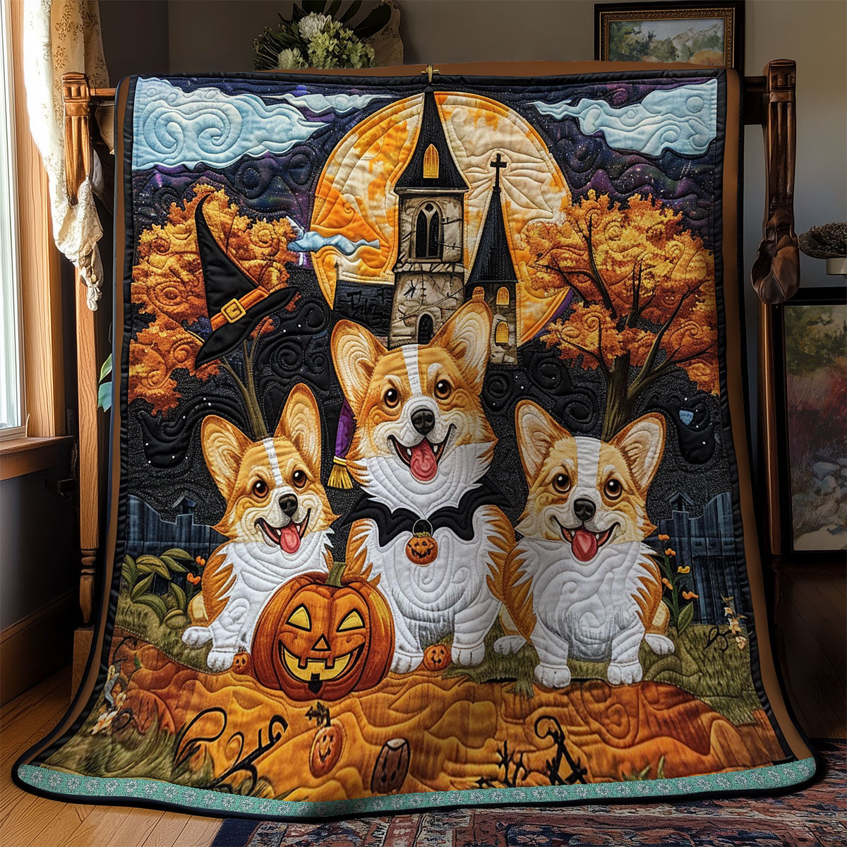 Corgi Pumpkin Boo XR3008020CL Quilt