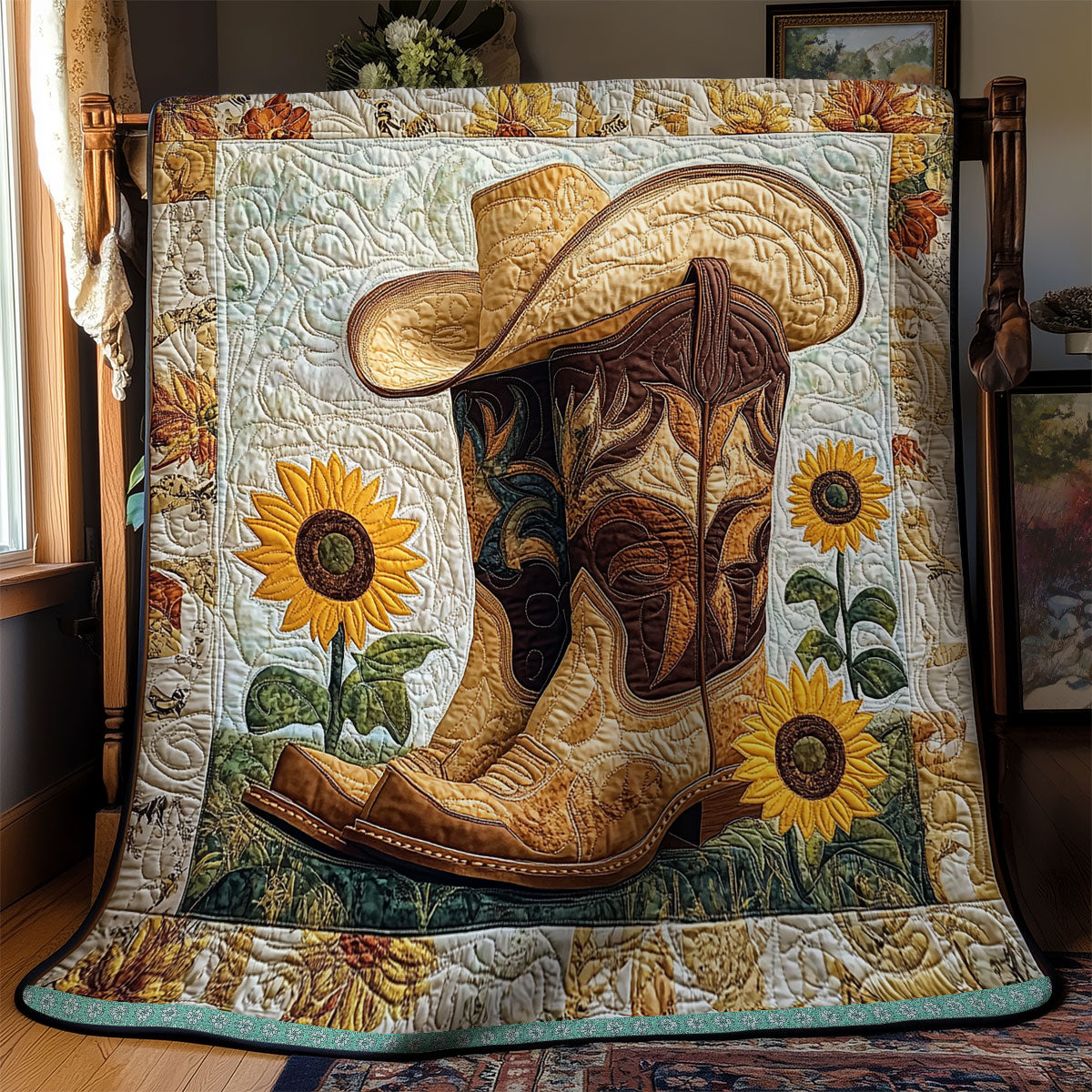 Cowboy Boots And Sunflowers XR1309022CL Quilt