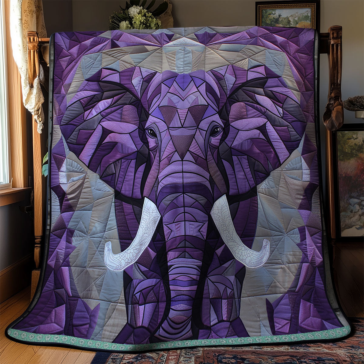 Geometric Purple Elephant XR0509009CL Quilt