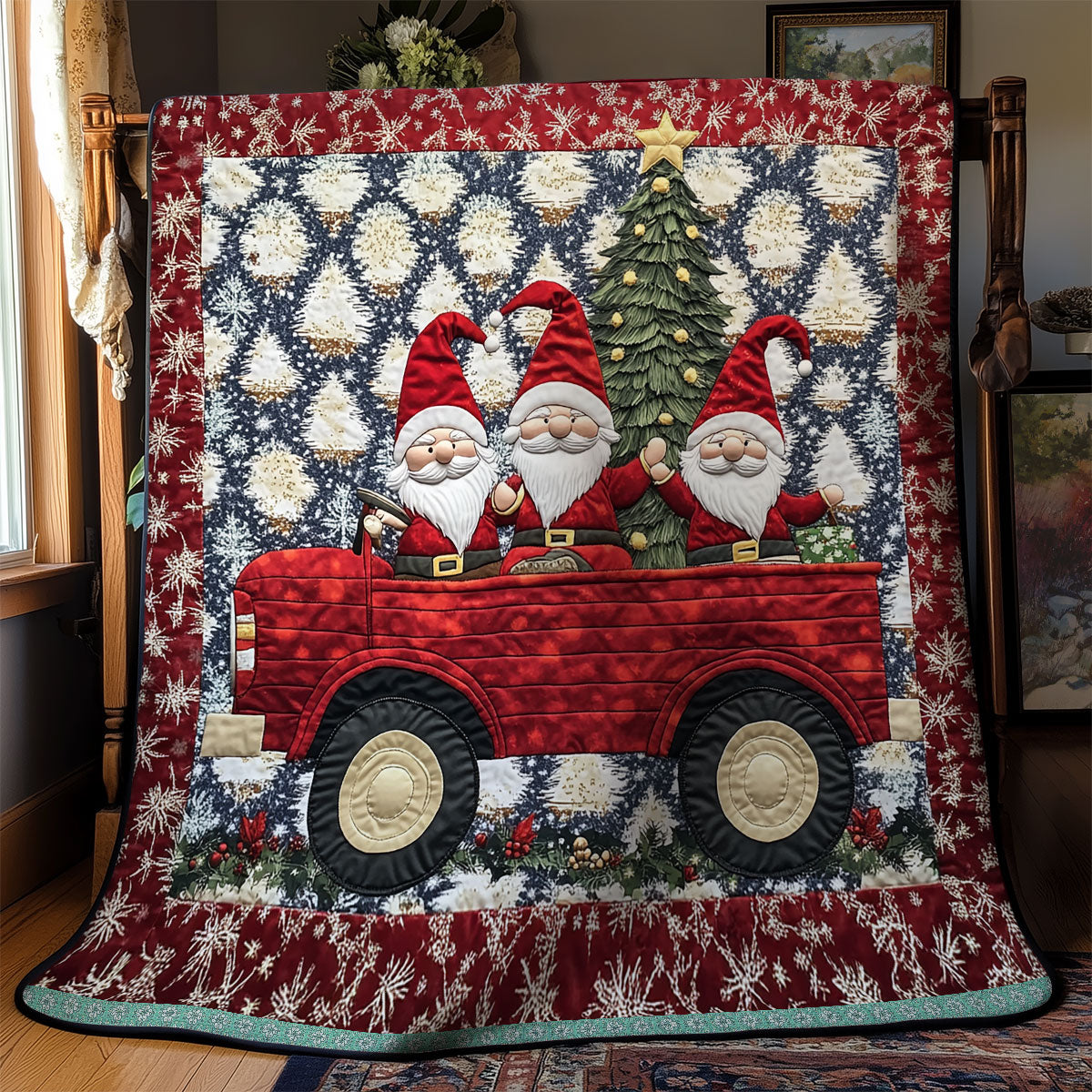 Joyful Gnomes Christmas Night XR1009019CL Quilt