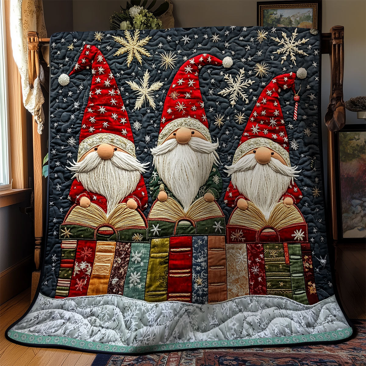 Snowflakes And Gnomes XR1009022CL Quilt