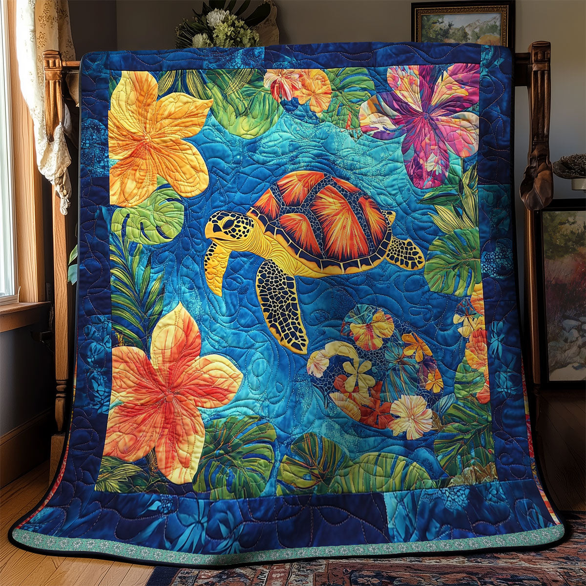 Tropical Floral Turtle XR1409010CL Quilt