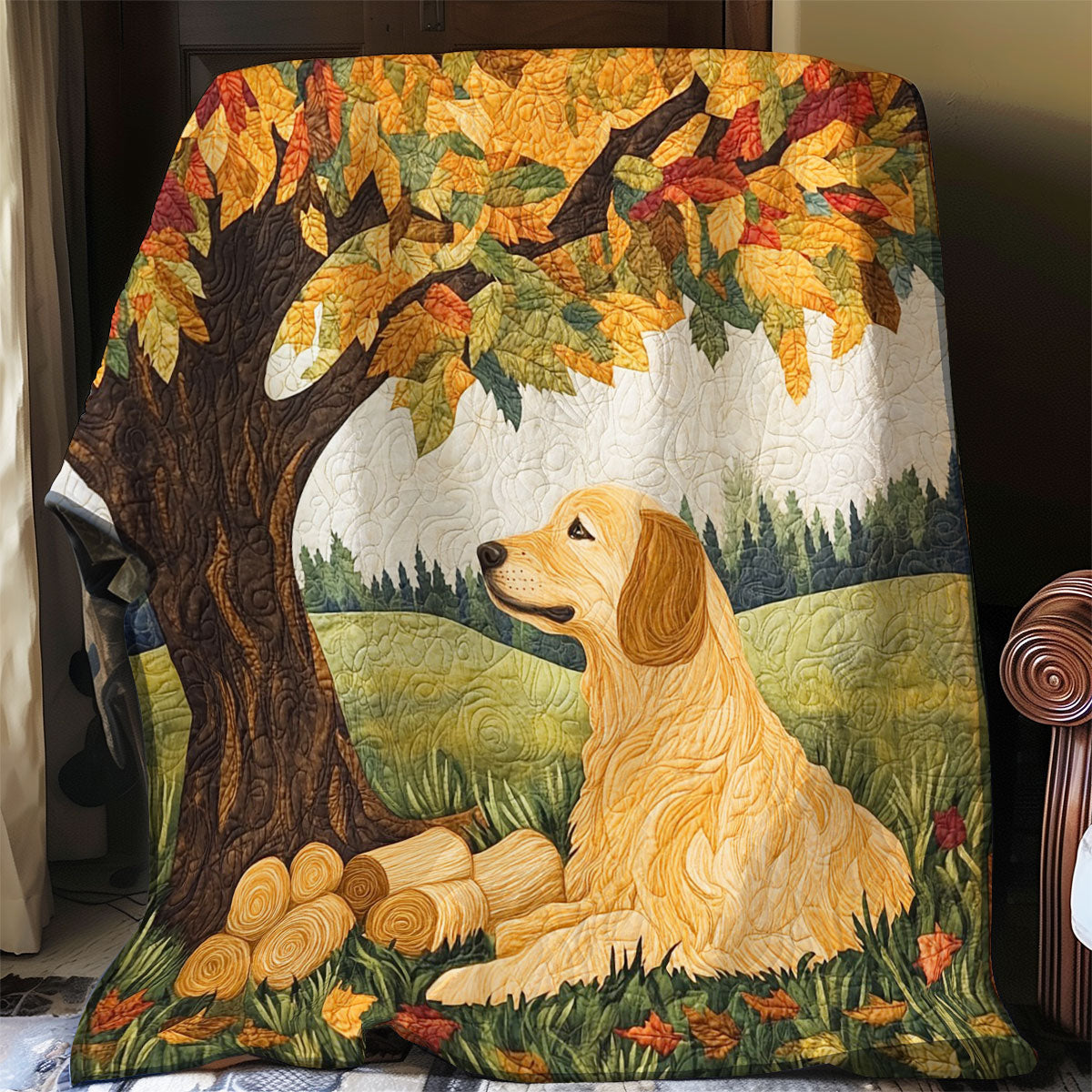 Gloden Retriever And Autumn WO0508006CL Quilt