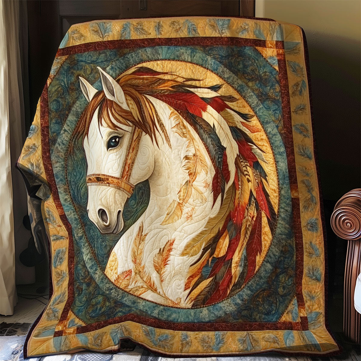 Horse With Native American WO0608017CL Quilt