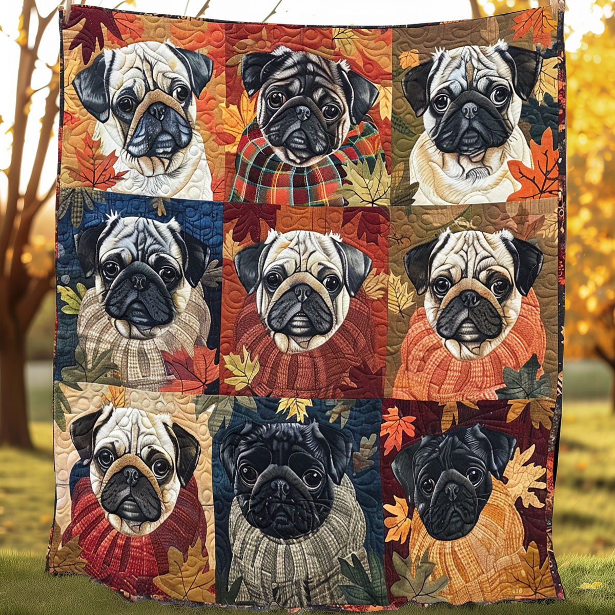 Autumn Scarf Pugs XR3107003CL Quilt