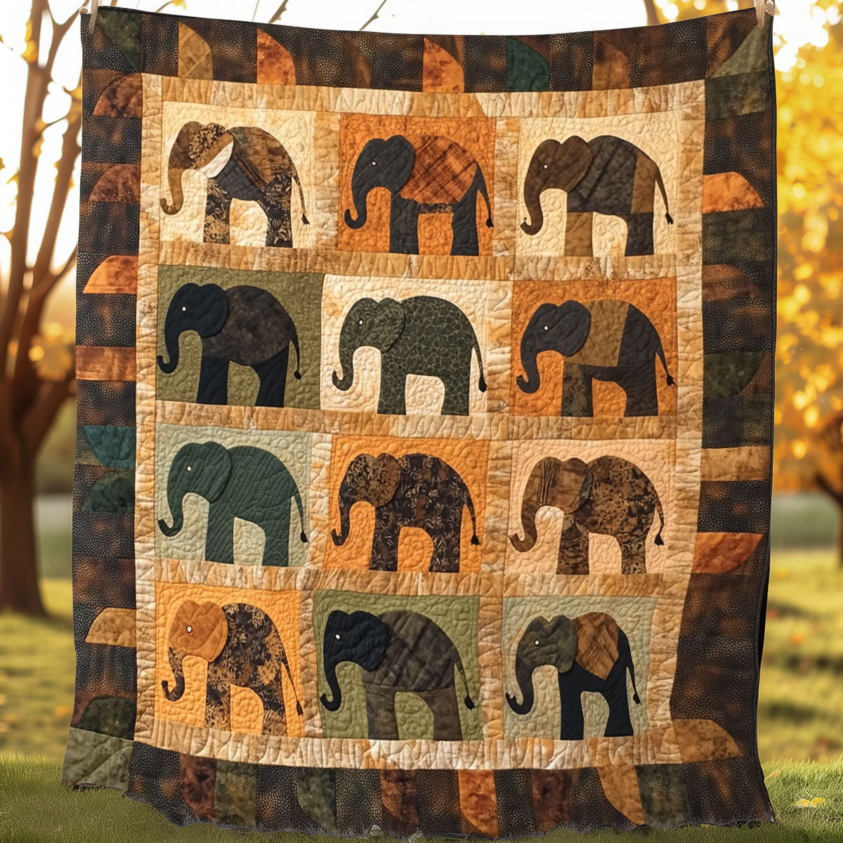 Brown Wild Elephants XR0108018CL Quilt
