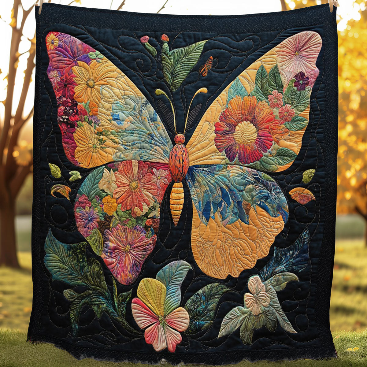 Butterfly And Floral Motifs WO0608014CL Quilt