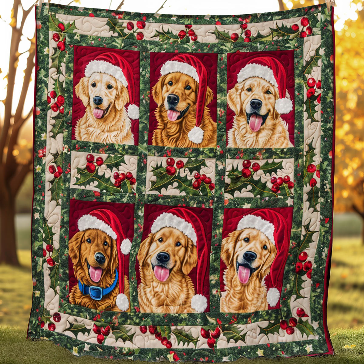 Christmas With Golden Retrievers WO0908025CL Quilt