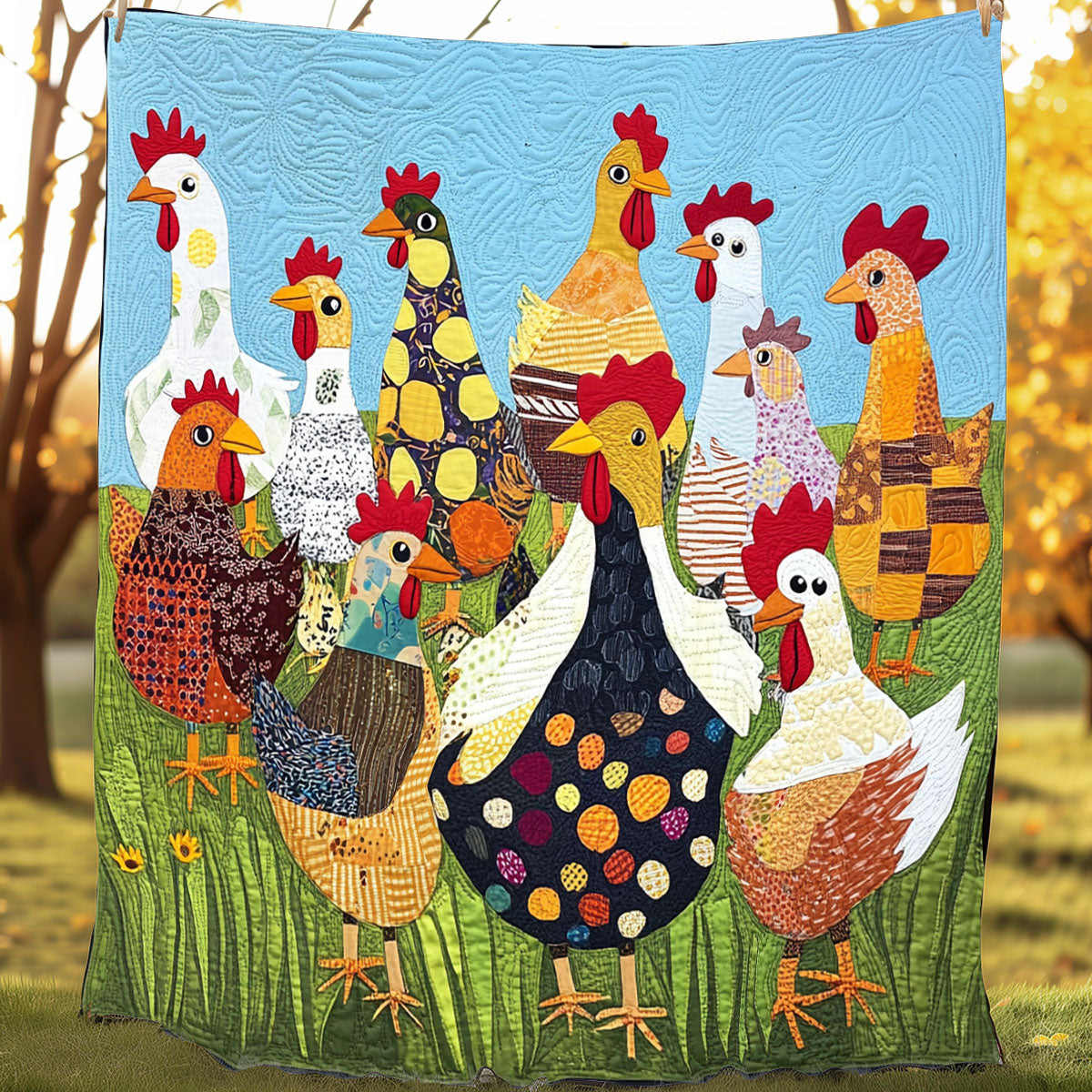 Colorful Chickens XR0608026CL Quilt