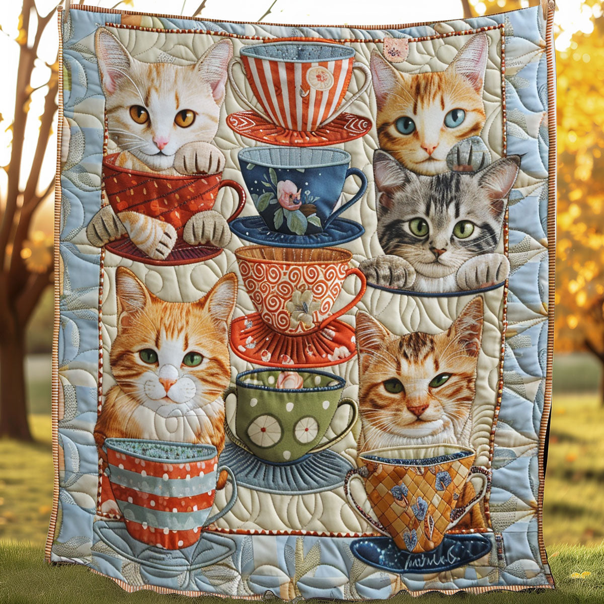 Colorful Coffee Cats XR3007035CL Quilt