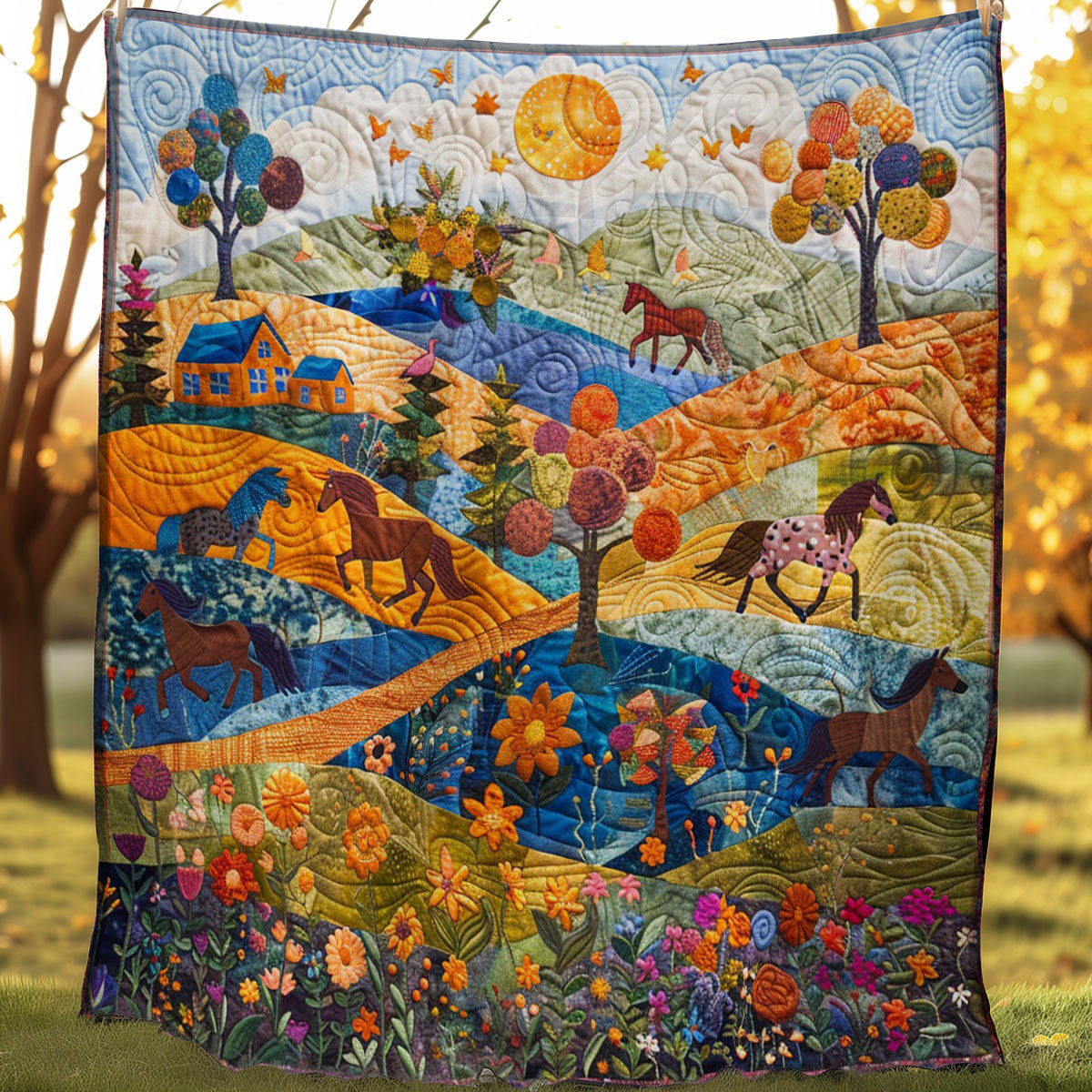 Colorful Horses WO3007012CL Quilt