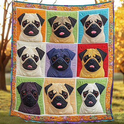 Cute Colorful Pugs XR0108026CL Quilt