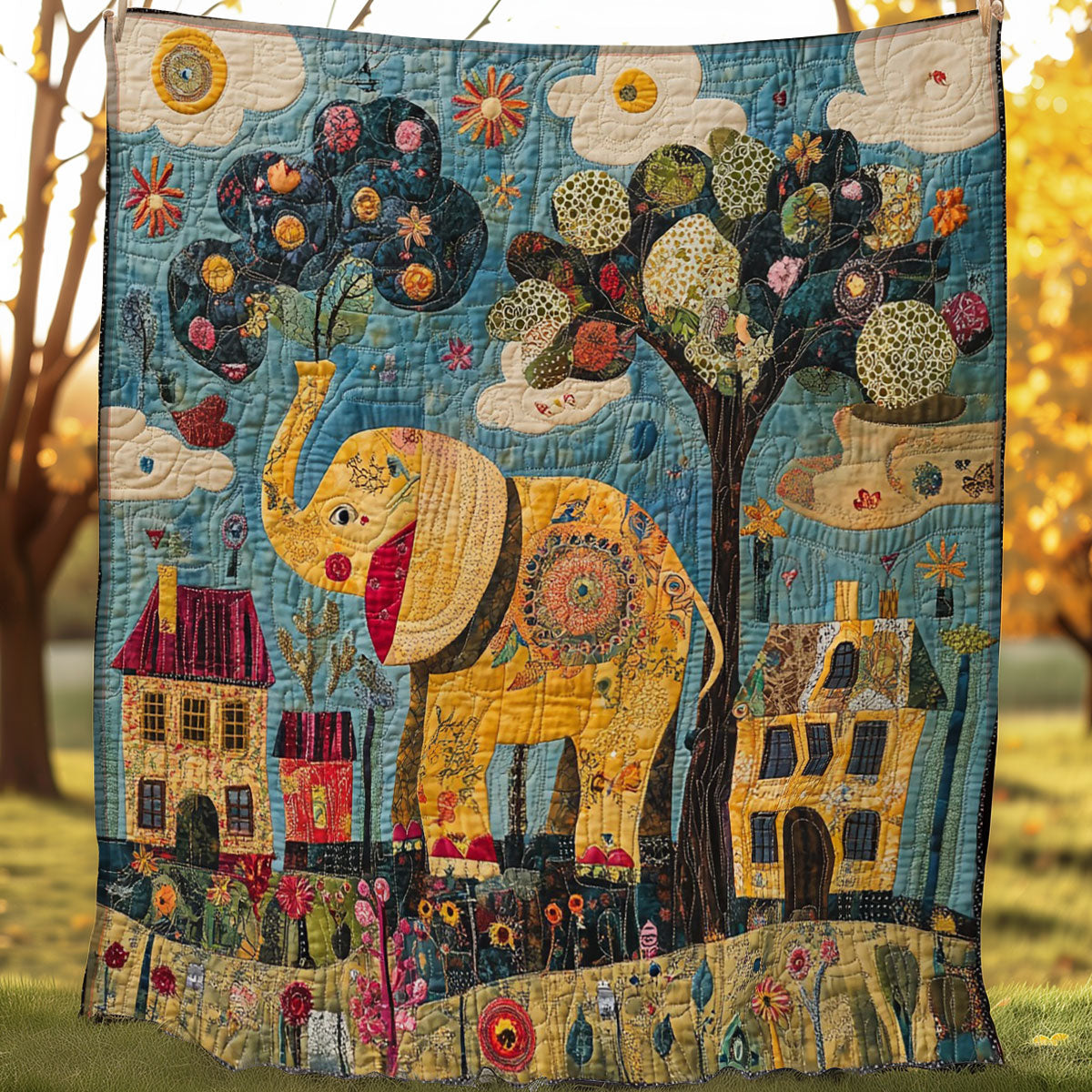 Elephant And Village WO0108010CL Quilt