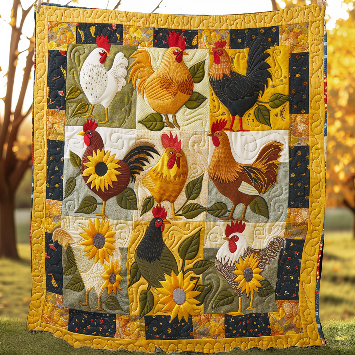 Exquisite Sunrise Chickens XR2907024CL Quilt