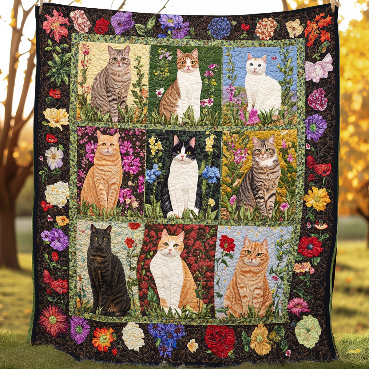 Floral Cats XR0708002CL Quilt