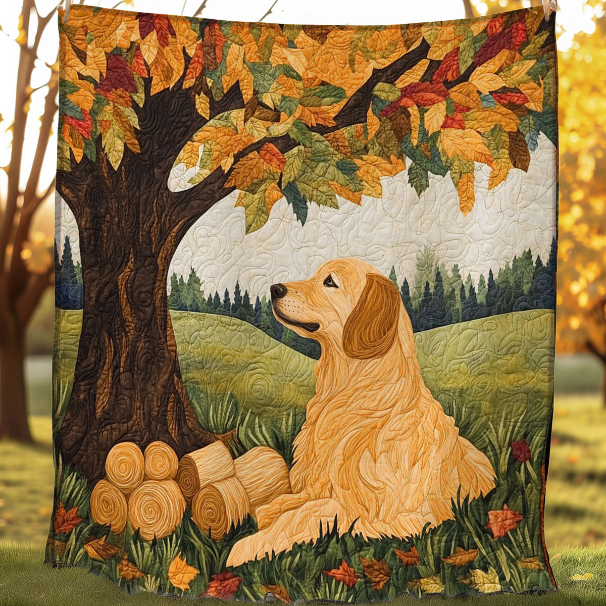 Gloden Retriever And Autumn WO0508006CL Quilt