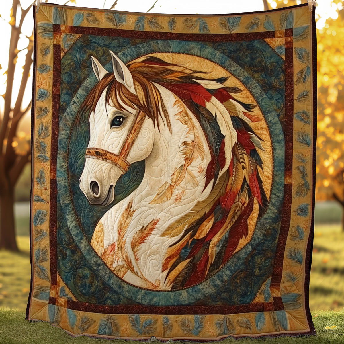 Horse With Native American WO0608017CL Quilt