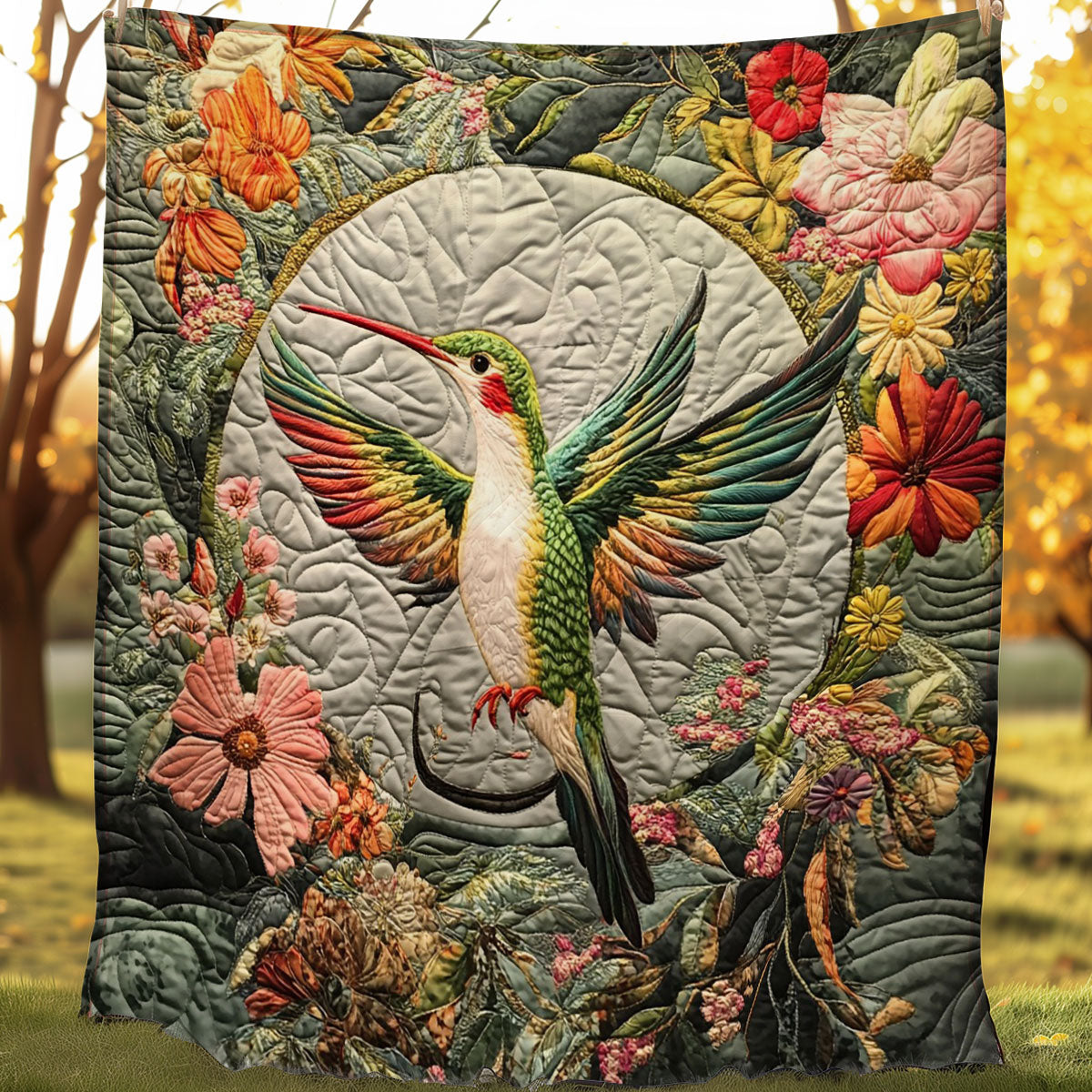 Hummingbird And Peace Symbol WO020804CL Quilt