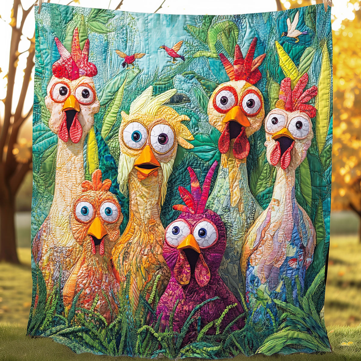 Jungle Funny Chickens XR0208008CL Quilt