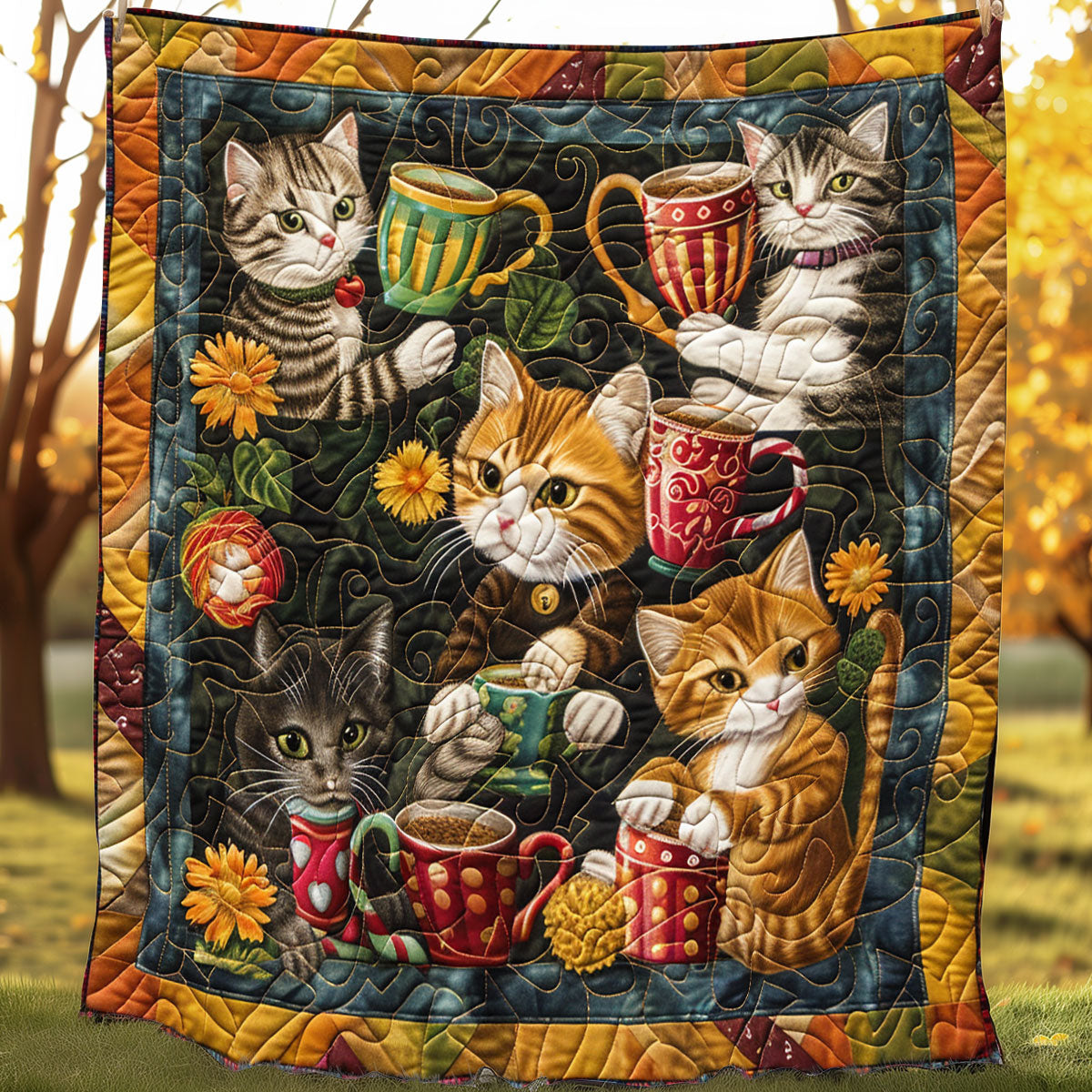 Playful Coffee Kittens XR3007032CL Quilt