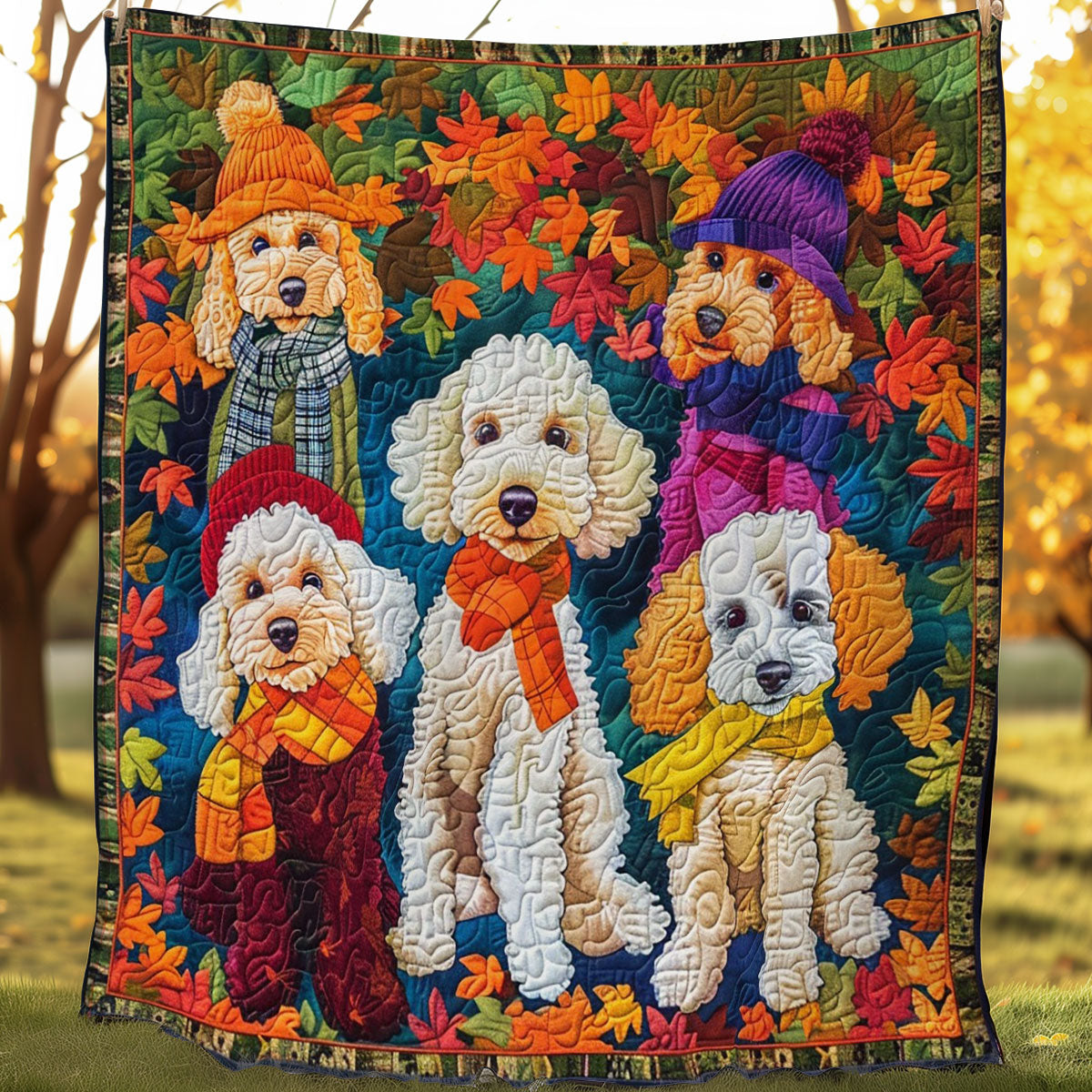 Poodle's Autumn Strolls WO0908030CL Quilt