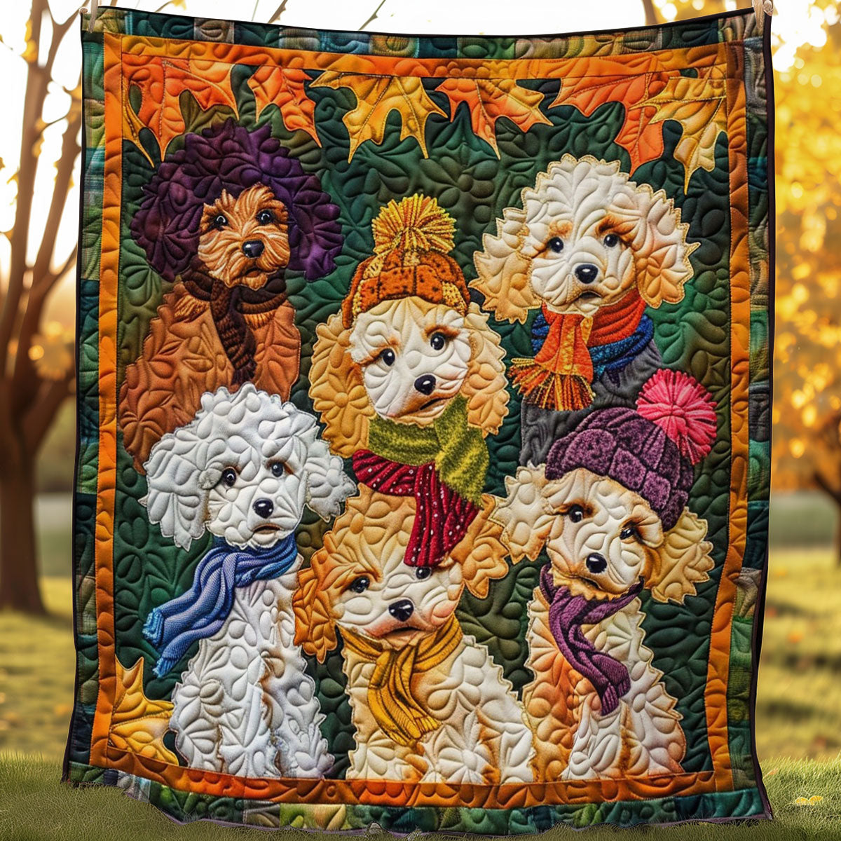 Poodles In Autumn WO0908027CL Quilt